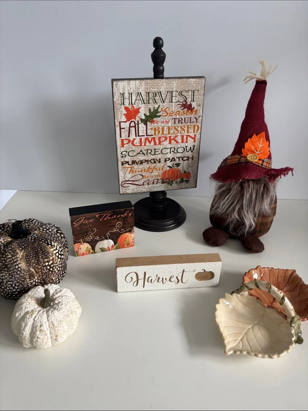 Harvest Fall Decor Bundle Tabletop Block Set Gnome Pumpkin Leaf ceramic